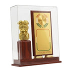 Premium Wooden Memento with Dual-Pillar Floating Plaque, Golden Ashoka Emblem, and Acrylic Display Case GC-M-615-A
