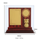 Premium Wooden Recognition Memento with Golden Ashoka Pillar Emblem, Custom Engraving Plates, and Acrylic Display Case GC-M-57-A