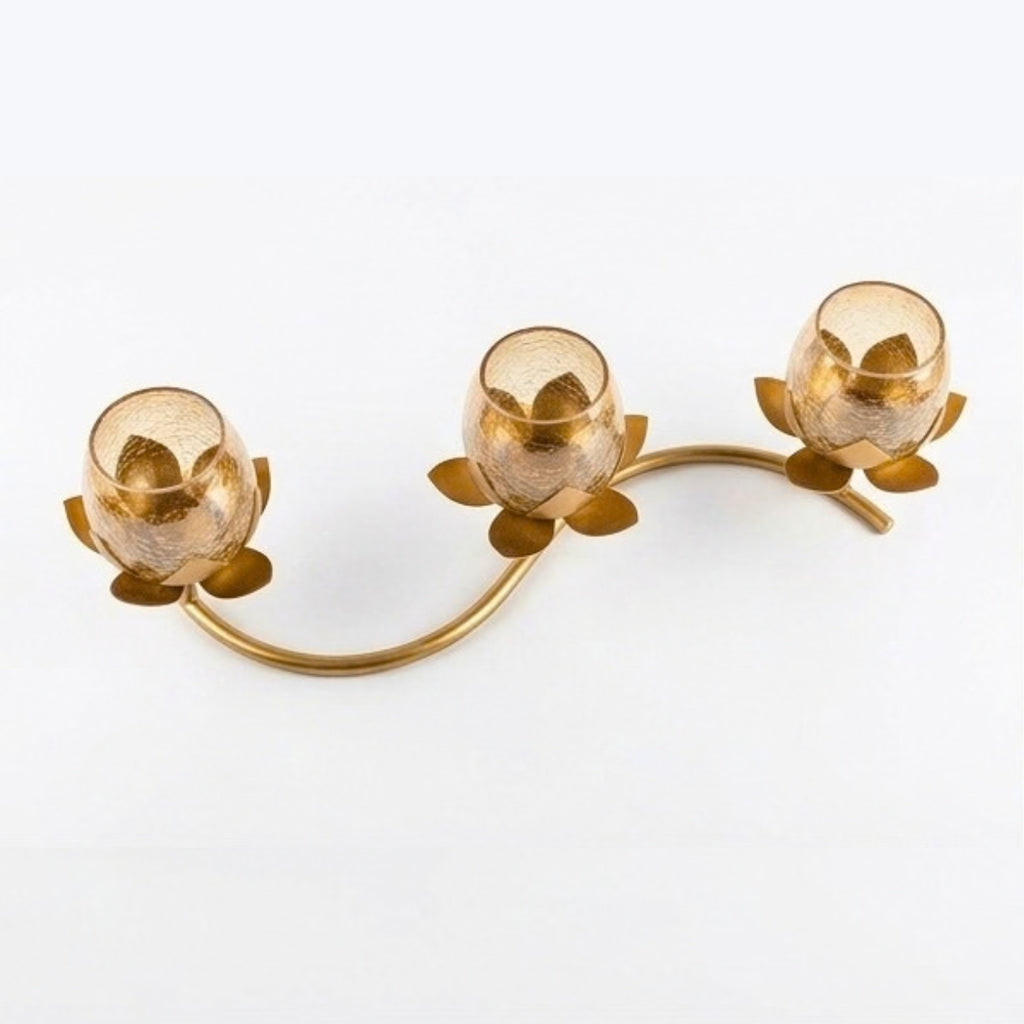 Luxury Metallic Lotus Flower Candle Caddy – Indian Festive Diwali Centerpiece & Premium Housewarming Gift I-164-A