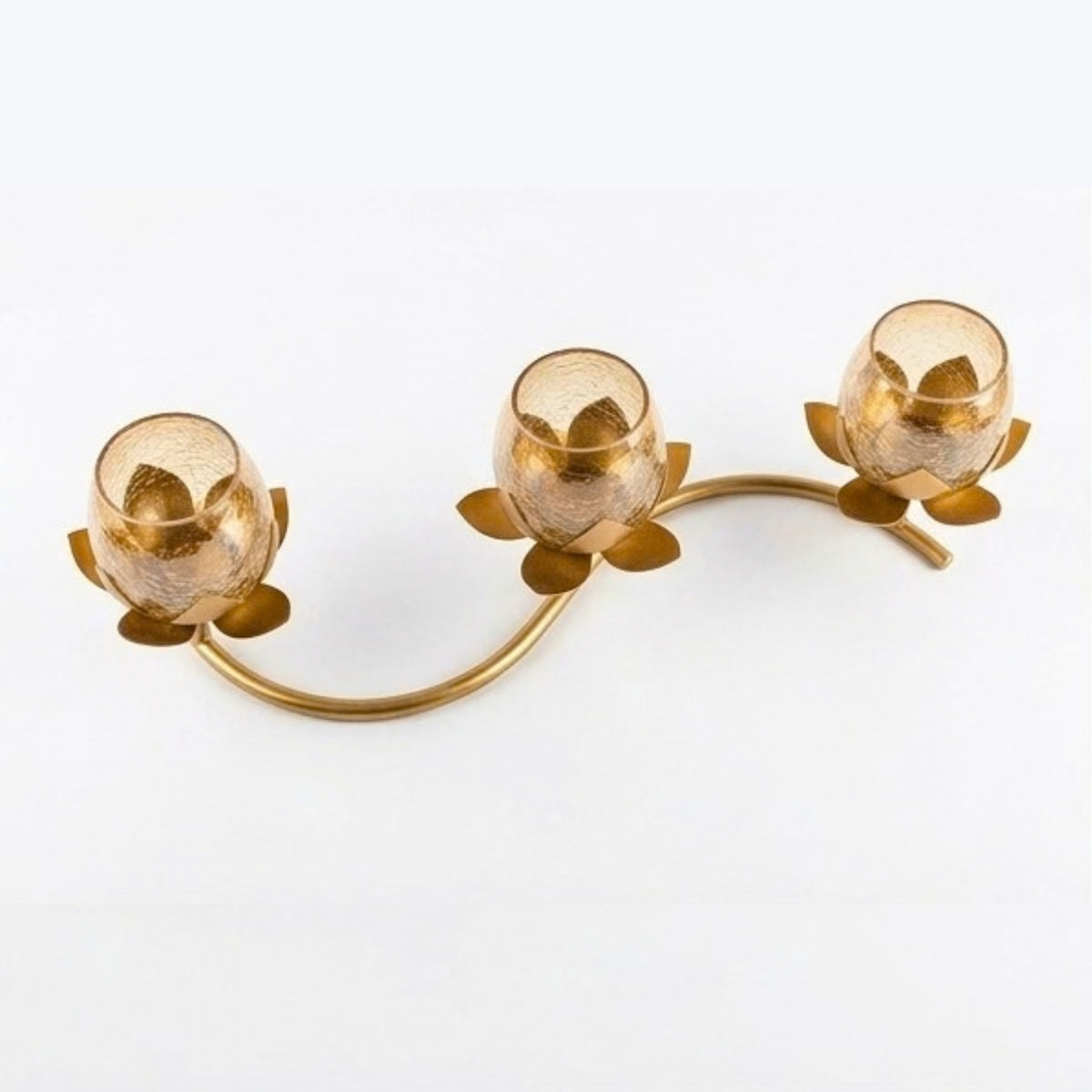 Luxury Metallic Lotus Flower Candle Caddy – Indian Festive Diwali Centerpiece & Premium Housewarming Gift I-164-A