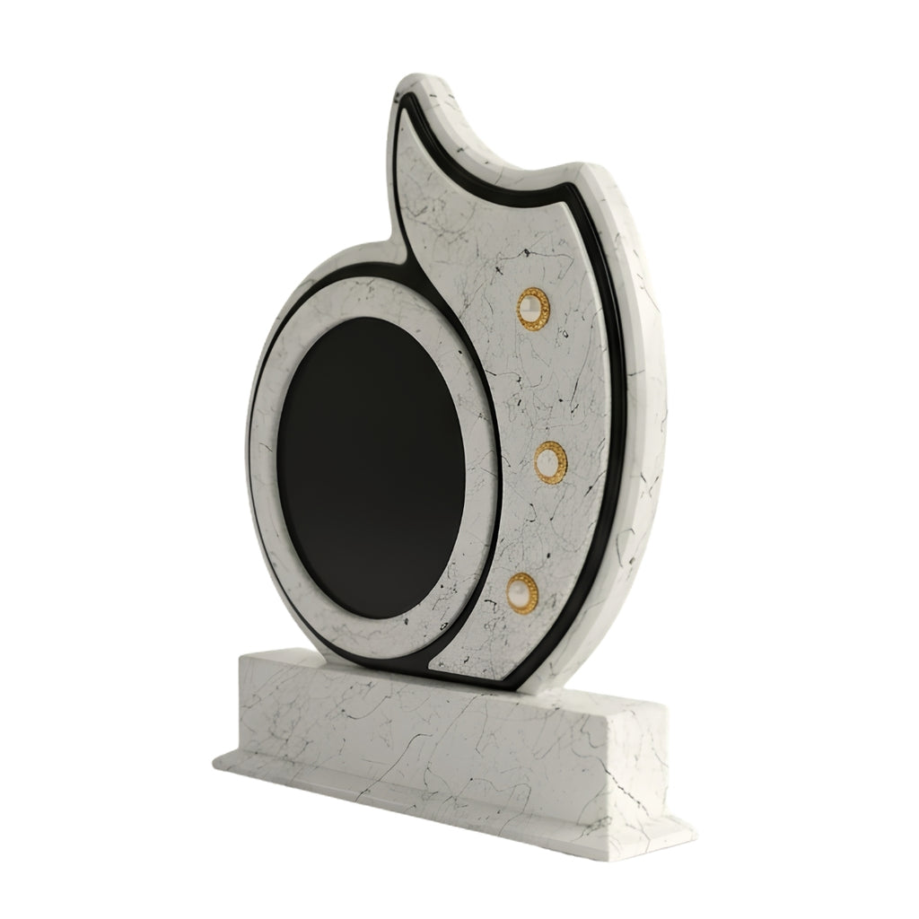 Elegant White Marble-Texture Curved Trophy with Black Circular Plaque M-565