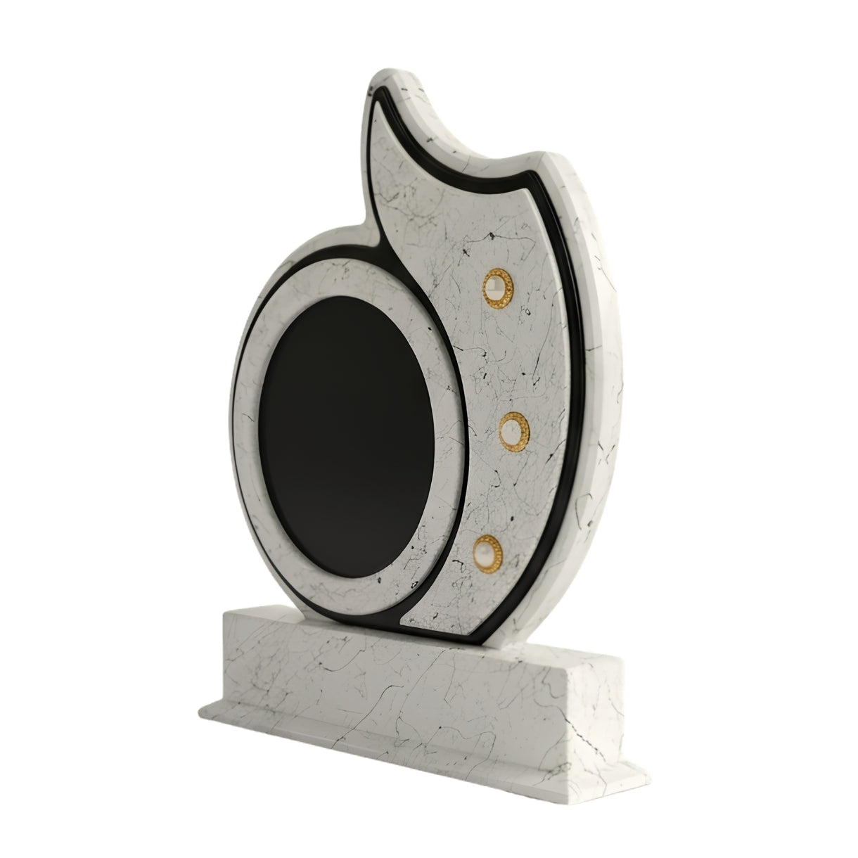 Elegant White Marble-Texture Curved Trophy with Black Circular Plaque M-565