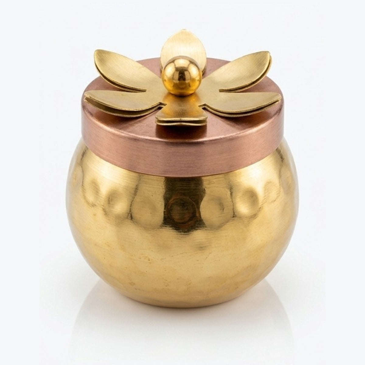 Artisanal Hammered Metal Miniature Utility Jar with Ornate Lotus Lid (Single Piece) W-70-B
