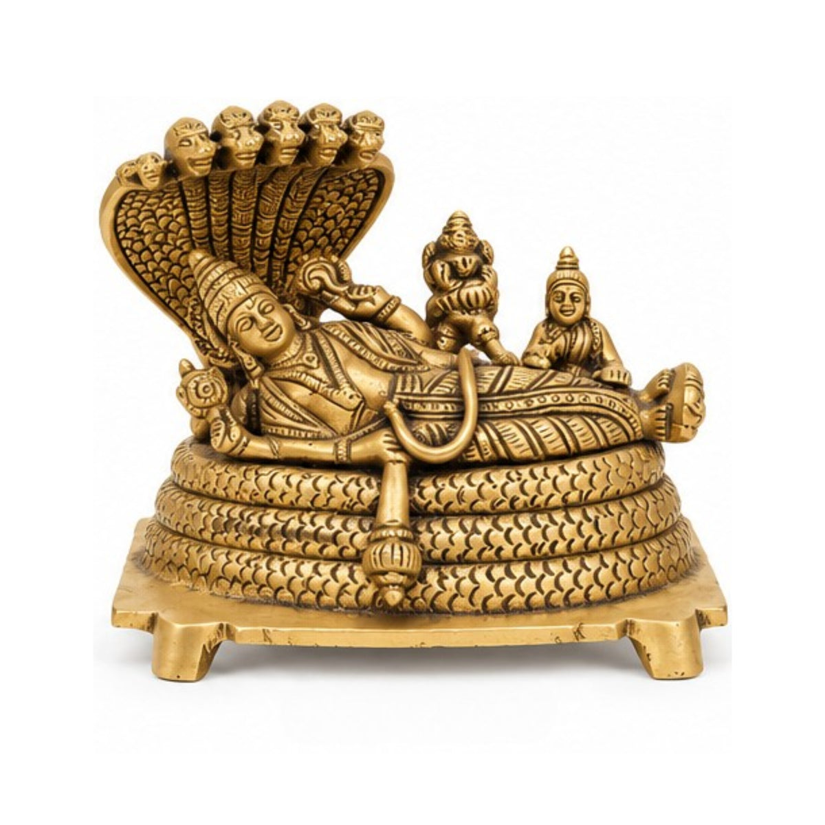 Handcrafted Brass Anantha Sayanam Vishnu Idol – Reclining Lord Vishnu on Sheshnag Couch with Goddess Lakshmi BR-351-A