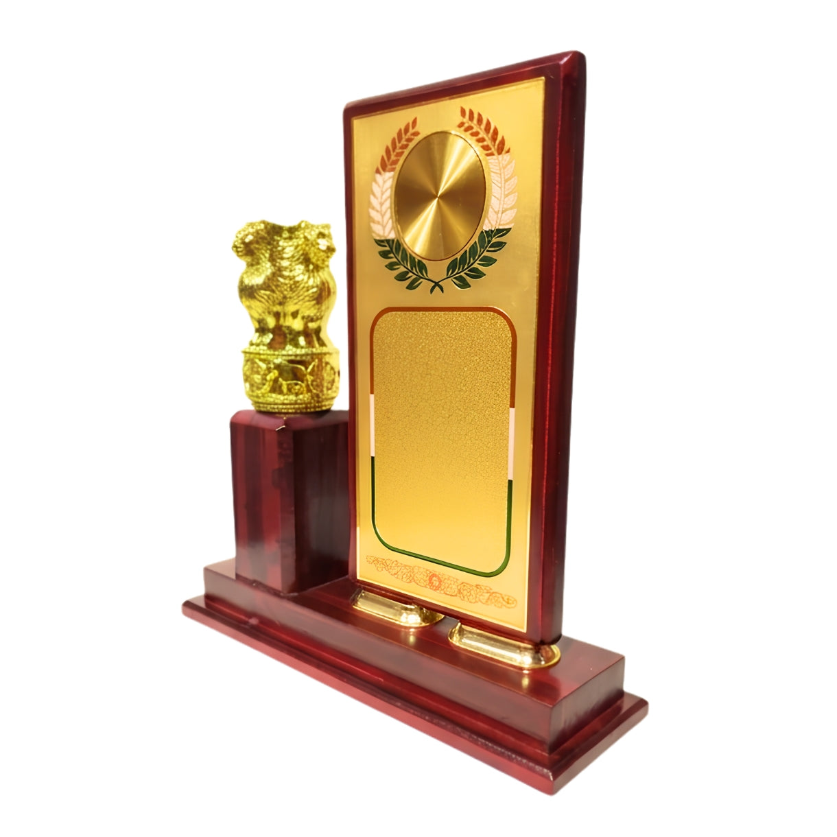 Premium Wooden Recognition Shield with Golden Plate and Fiber Ashoka Lion Emblem Pillar M-615-A