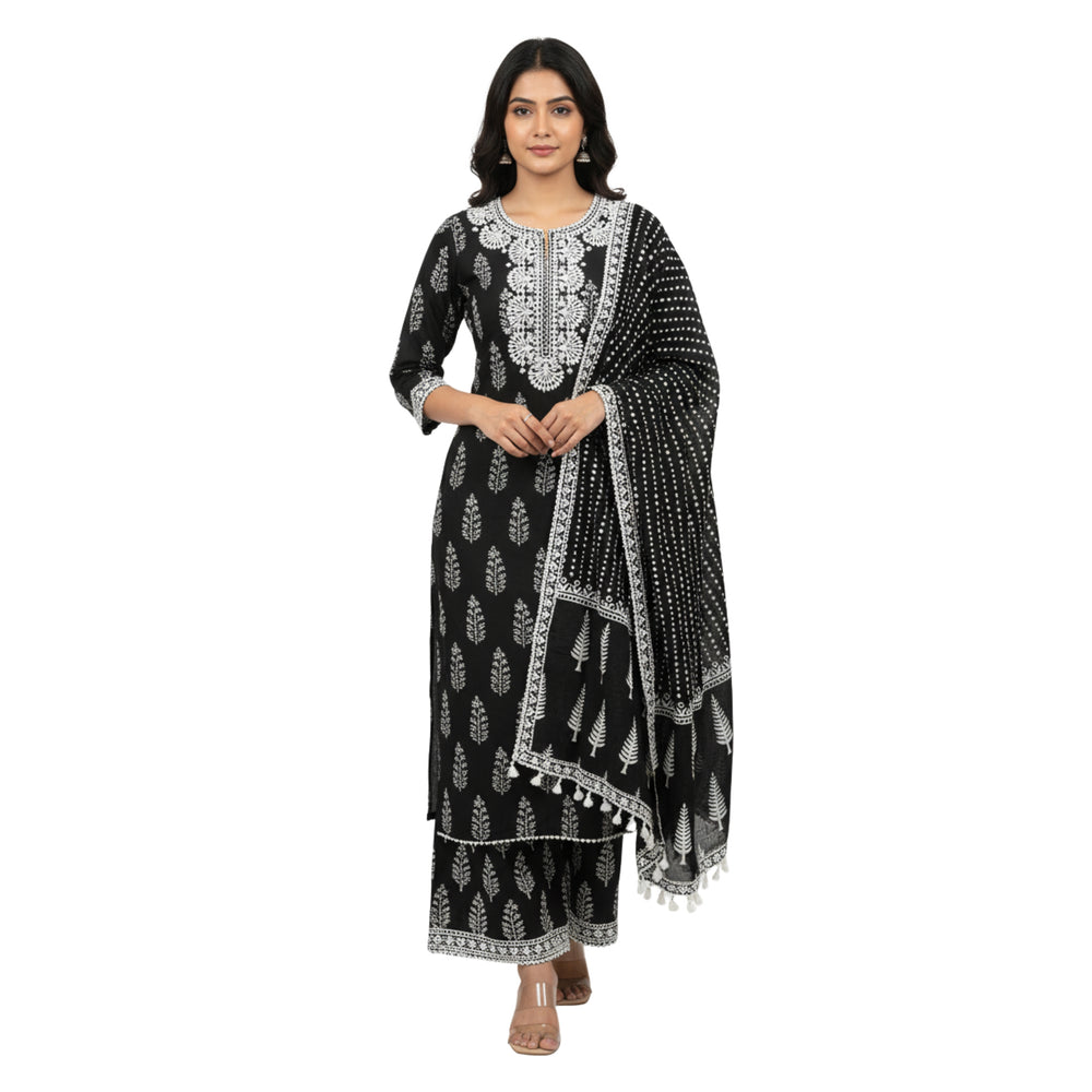 CraftEarth Women's Designer Black Suit Set with Matching Dupatta K-D156