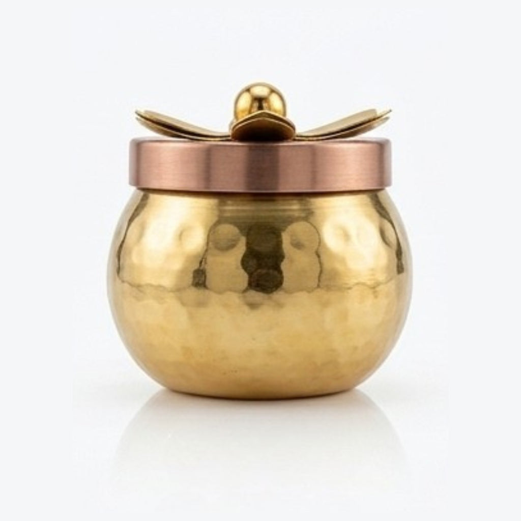 Artisanal Hammered Metal Miniature Utility Jar with Ornate Lotus Lid (Single Piece) W-70-B