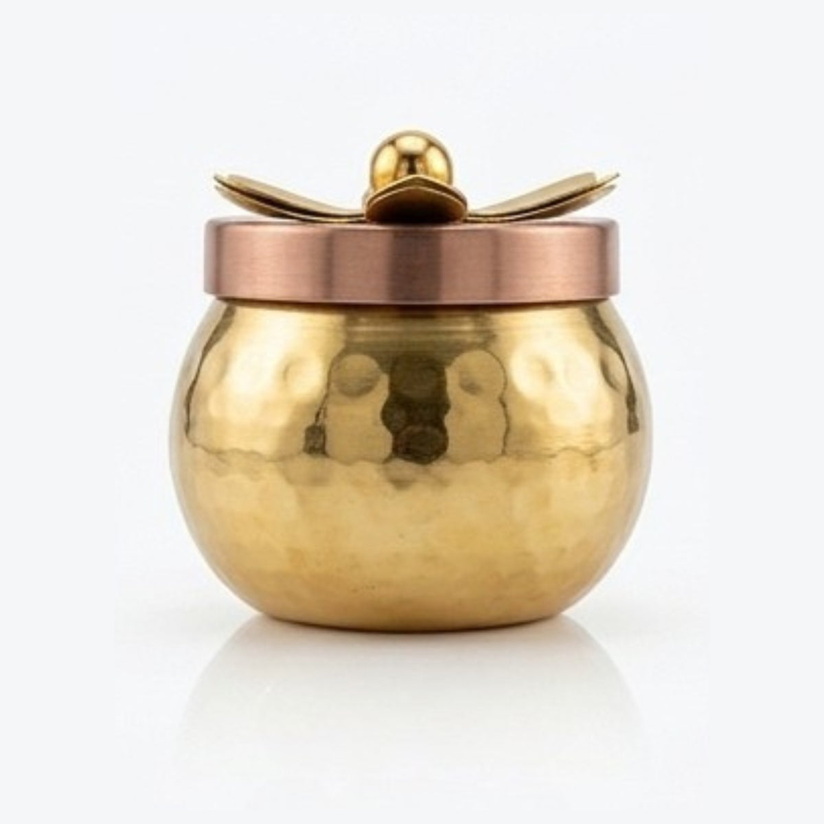 Artisanal Hammered Metal Miniature Utility Jar with Ornate Lotus Lid (Single Piece) W-70-B