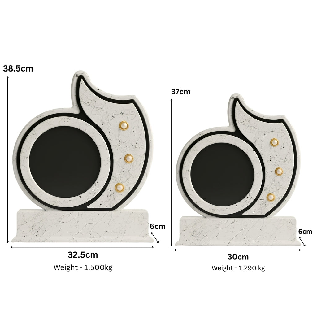 Elegant White Marble-Texture Curved Trophy with Black Circular Plaque M-565