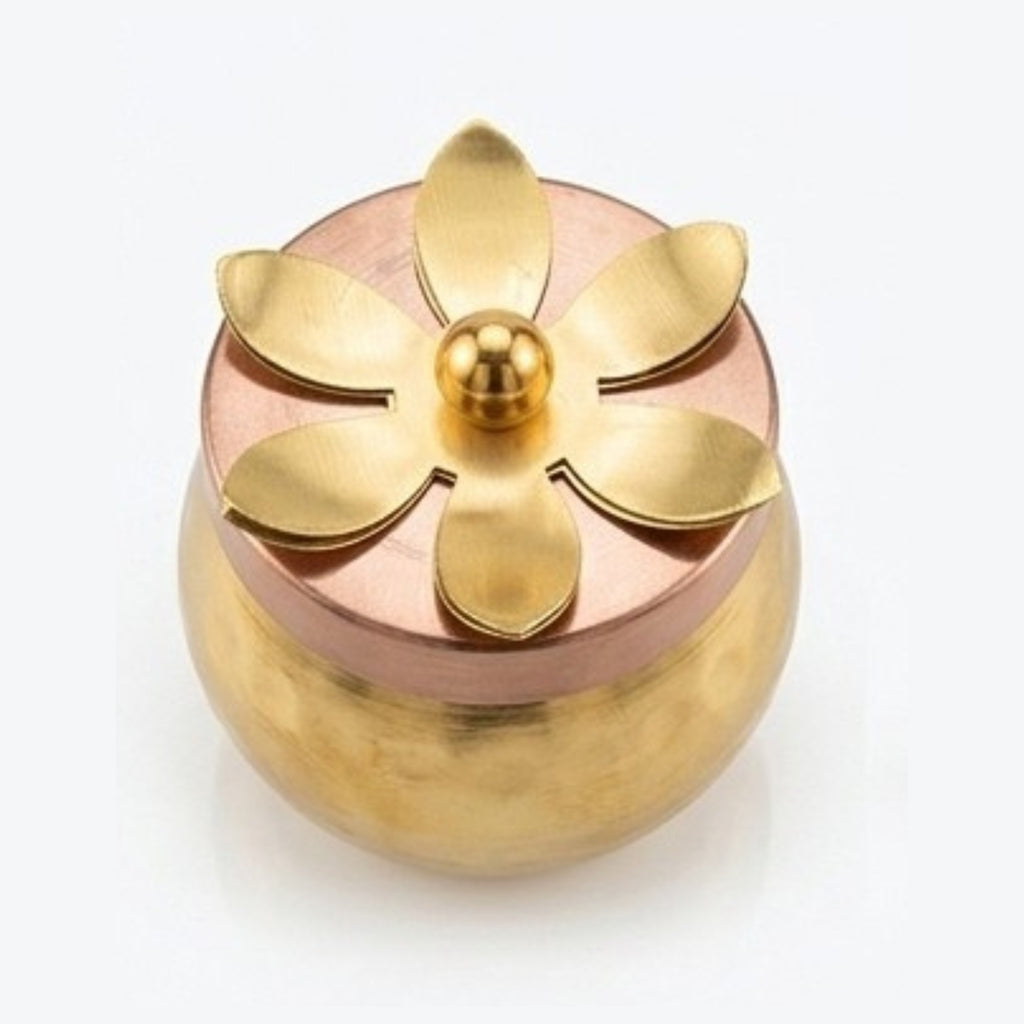 Artisanal Hammered Metal Miniature Utility Jar with Ornate Lotus Lid (Single Piece) W-70-B