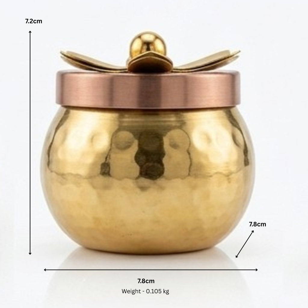 Artisanal Hammered Metal Miniature Utility Jar with Ornate Lotus Lid (Single Piece) W-70-B