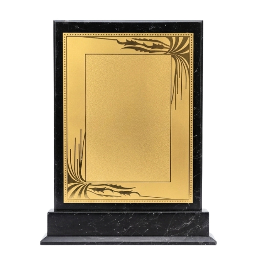 Premium Black Marble-Texture Rectangular Memento with Gold Artistic Border M-322
