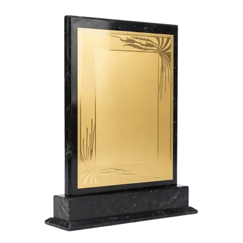 Premium Black Marble-Texture Rectangular Memento with Gold Artistic Border M-322