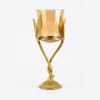 Elegant Gold Vine Pillar Candle Holder – Single Metal Hurricane T-Light Stand with Amber Glass – Modern Table Centerpiece for Living Room & Weddings I-147-B