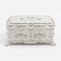 Vintage Antique-Style Silver Engraved Jewelry Box with Rose Relief & Crystal Accents W-78-A