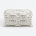 Vintage Antique-Style Silver Engraved Jewelry Box with Rose Relief & Crystal Accents W-78-A