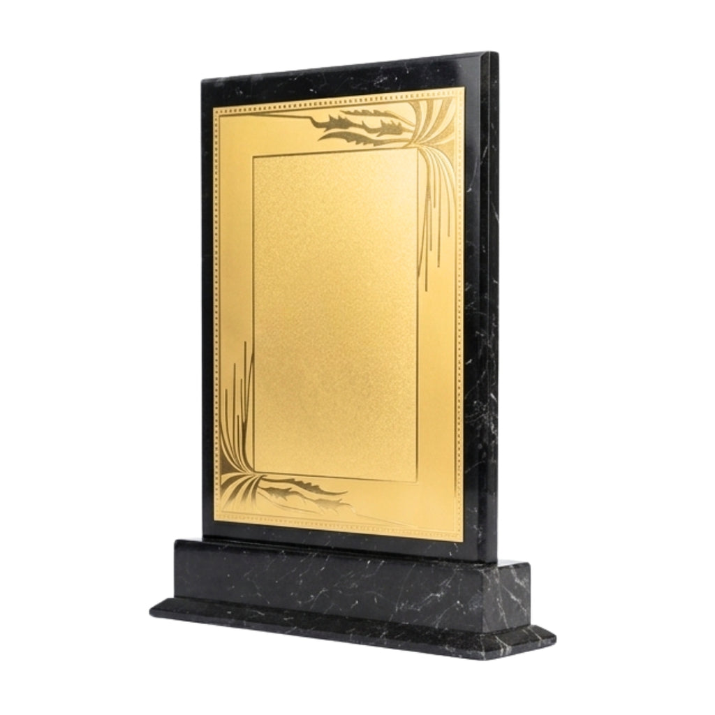 Premium Black Marble-Texture Rectangular Memento with Gold Artistic Border M-322