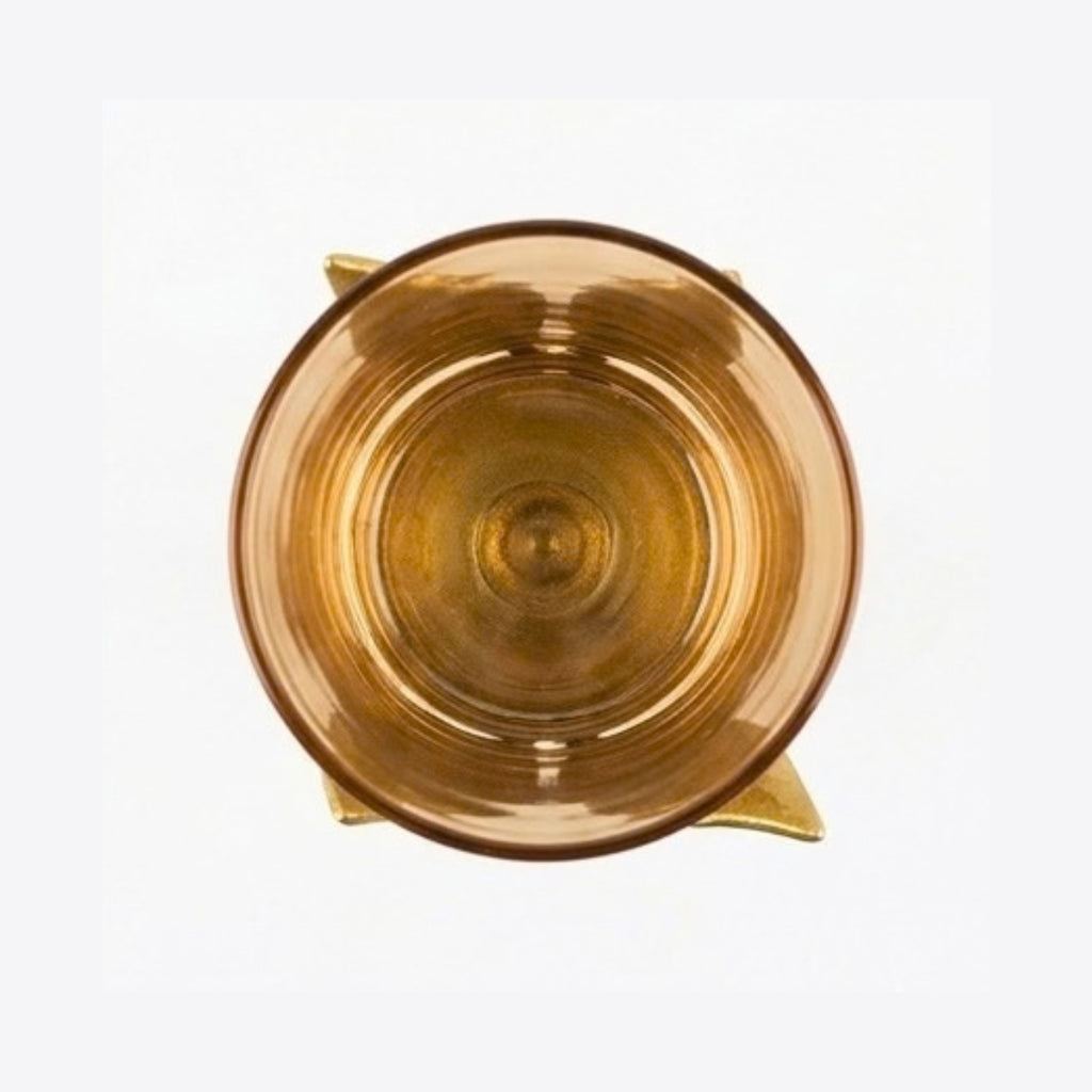 Elegant Gold Vine Pillar Candle Holder – Single Metal Hurricane T-Light Stand with Amber Glass – Modern Table Centerpiece for Living Room & Weddings I-147-B