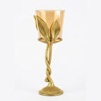 Elegant Gold Vine Pillar Candle Holder – Single Metal Hurricane T-Light Stand with Amber Glass – Modern Table Centerpiece for Living Room & Weddings I-147-B