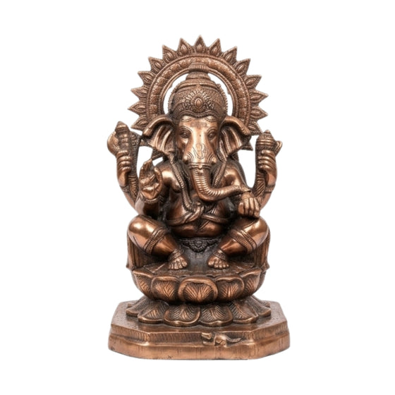 Antique Gunmetal Copper Finished Lord Ganesha Gunmetal Idol with Sunburst Halo G-281-A