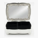 Vintage Antique-Style Silver Engraved Jewelry Box with Rose Relief & Crystal Accents W-78-A