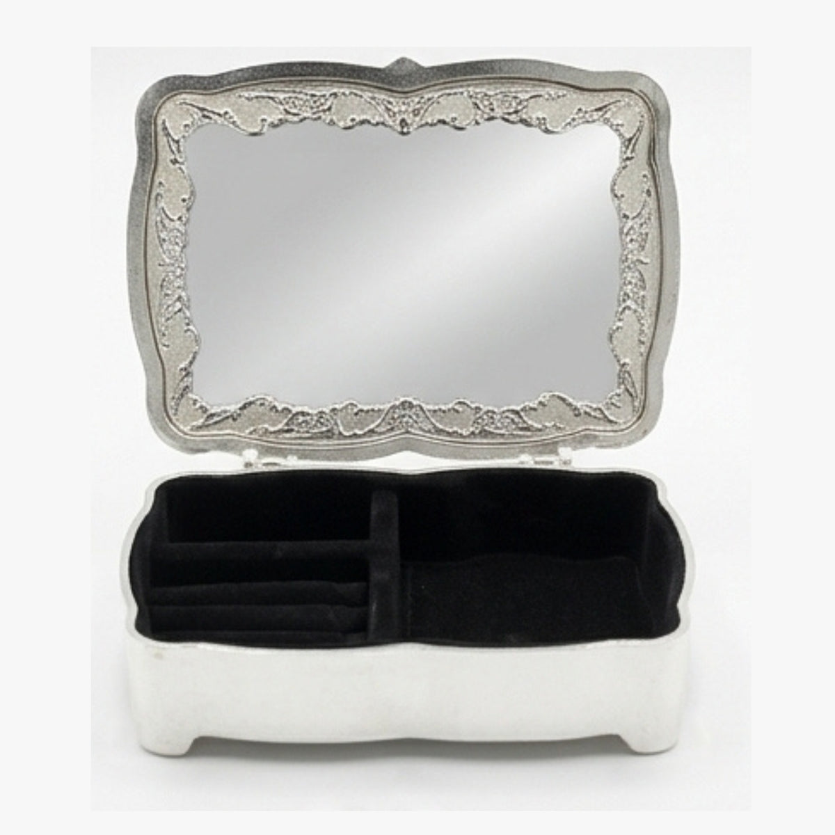 Vintage Antique-Style Silver Engraved Jewelry Box with Rose Relief & Crystal Accents W-78-A