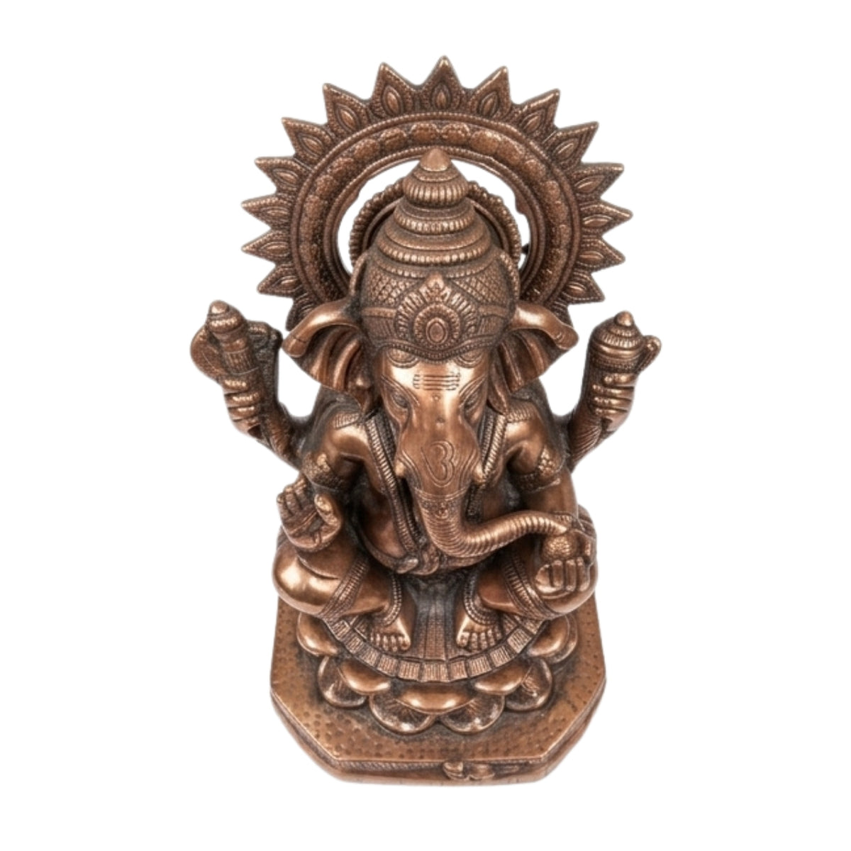 Antique Gunmetal Copper Finished Lord Ganesha Gunmetal Idol with Sunburst Halo G-281-A