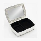 Vintage Antique-Style Silver Engraved Jewelry Box with Rose Relief & Crystal Accents W-78-A