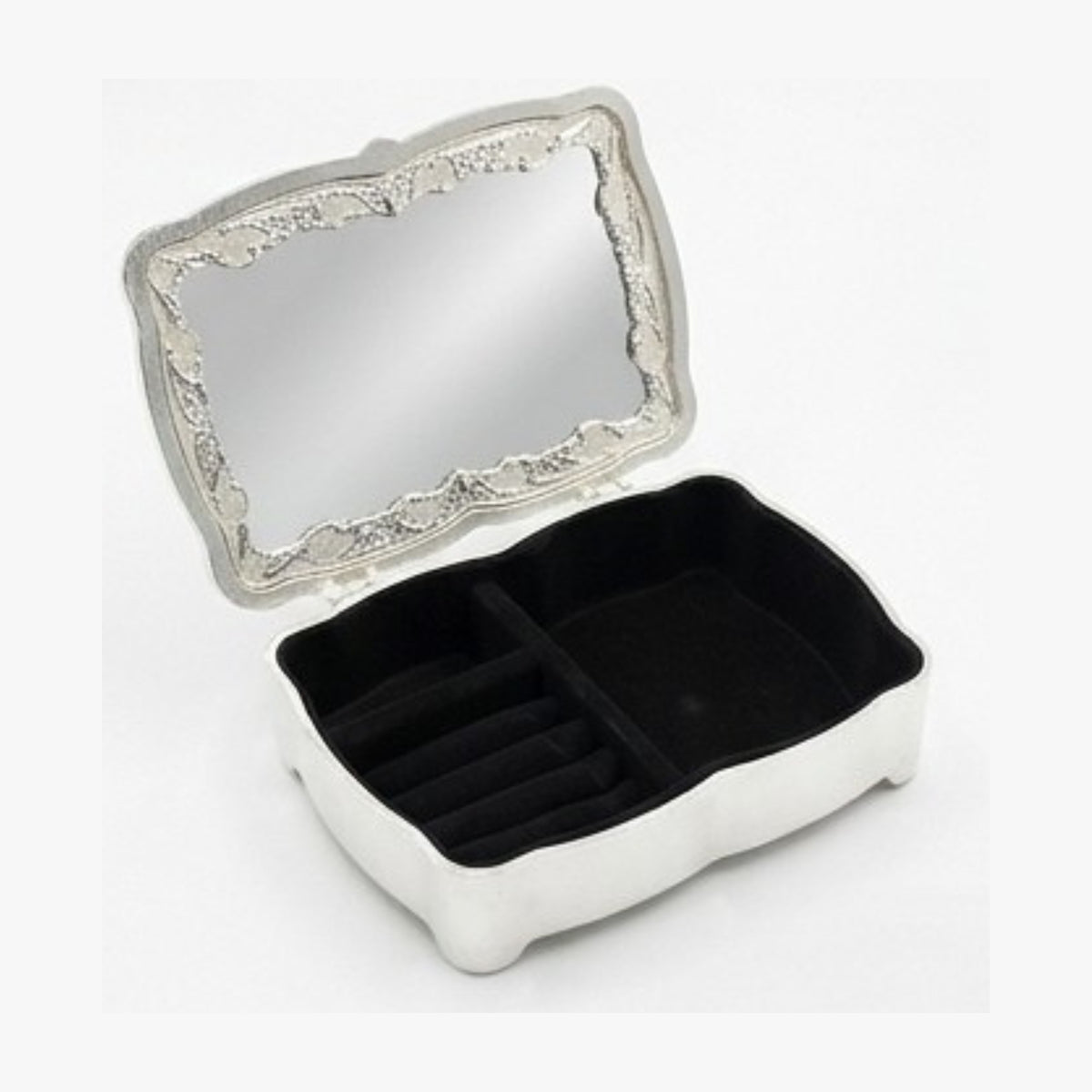 Vintage Antique-Style Silver Engraved Jewelry Box with Rose Relief & Crystal Accents W-78-A