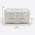 Vintage Antique-Style Silver Engraved Jewelry Box with Rose Relief & Crystal Accents W-78-A