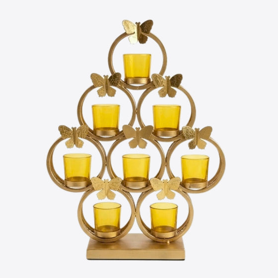 Luxury Metallic Butterfly Cluster Candle Caddy – Indian Diwali Festive Centerpiece & Premium Housewarming Gift I-48-A