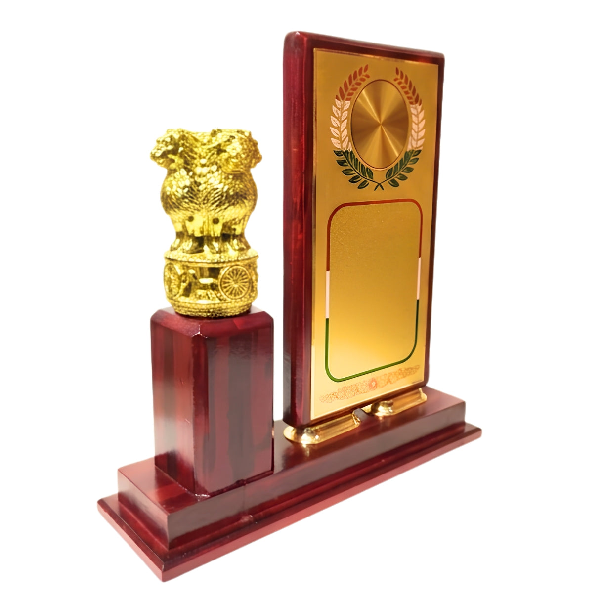 Premium Wooden Recognition Shield with Golden Plate and Fiber Ashoka Lion Emblem Pillar M-615-A