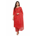 CraftEarth Women's Red Floral Printed Cotton Suit Set with Dupatta K-D163
