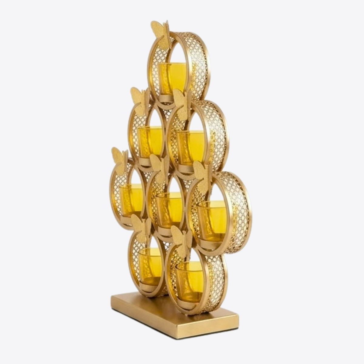 Luxury Metallic Butterfly Cluster Candle Caddy – Indian Diwali Festive Centerpiece & Premium Housewarming Gift I-48-A