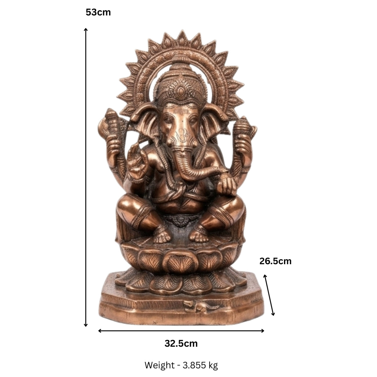 Antique Gunmetal Copper Finished Lord Ganesha Gunmetal Idol with Sunburst Halo G-281-A