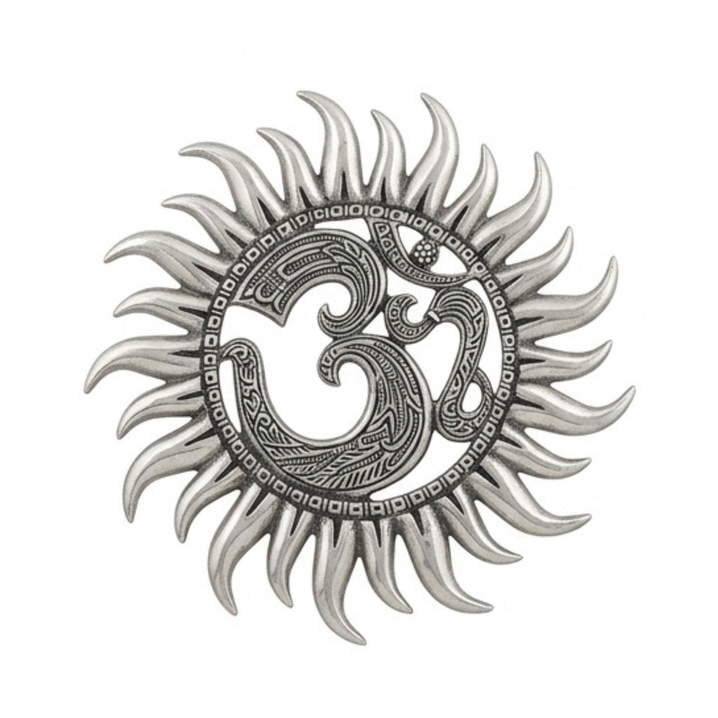 Intricate Metal Om Sun Wall Hanging Plaque – Spiritual Indian Home Decor W-94-A-S