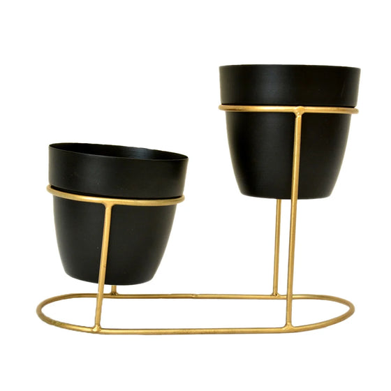 Modern Black & Gold Dual Planter Stand I-108-B