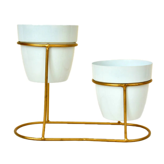 Modern White & Gold Dual Planter Stand I-108-W