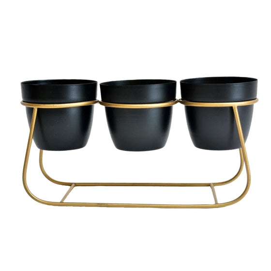 Triple Black Planter with Stand for Home & Living Room I-110-B