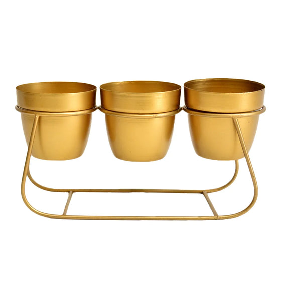 Triple Golden Planter with Stand for Indoor & Outdoor I-110-G