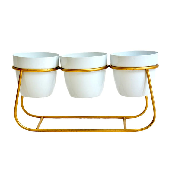 Modern White Planter with Gold Stand for Home Décor I-110-W