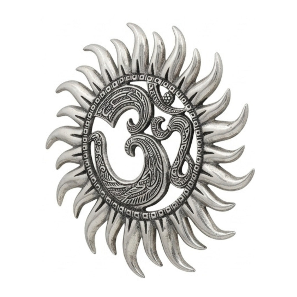 Intricate Metal Om Sun Wall Hanging Plaque – Spiritual Indian Home Decor W-94-A-S