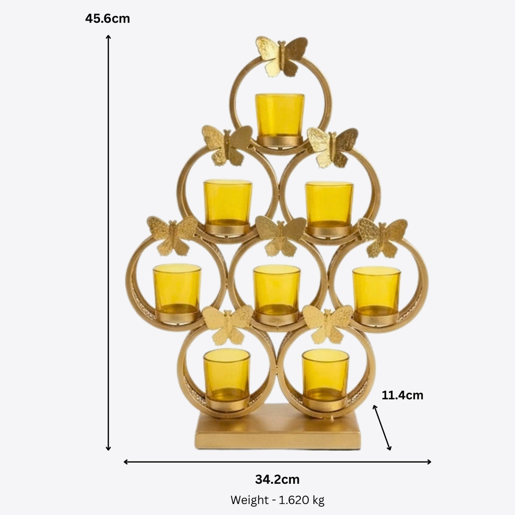Luxury Metallic Butterfly Cluster Candle Caddy – Indian Diwali Festive Centerpiece & Premium Housewarming Gift I-48-A