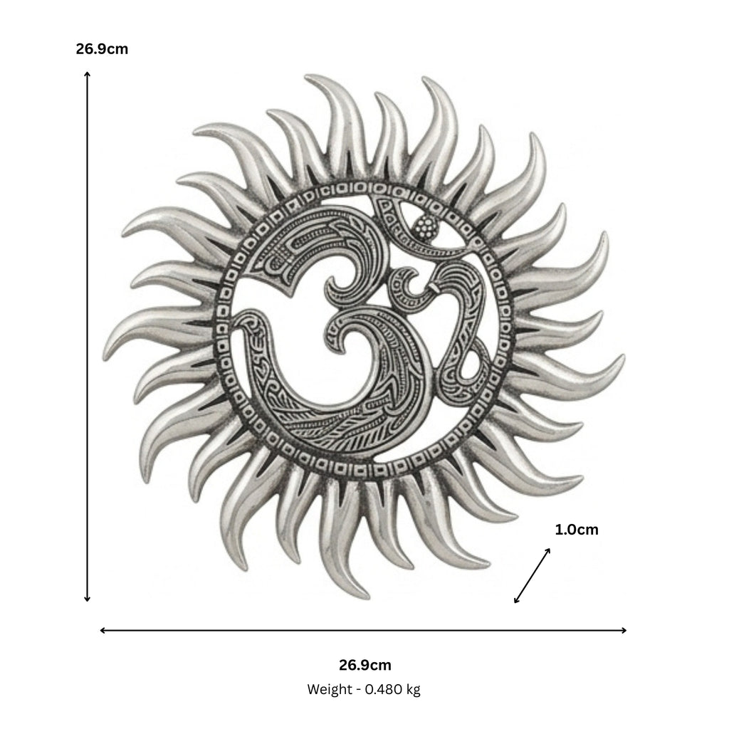 Intricate Metal Om Sun Wall Hanging Plaque – Spiritual Indian Home Decor W-94-A-S