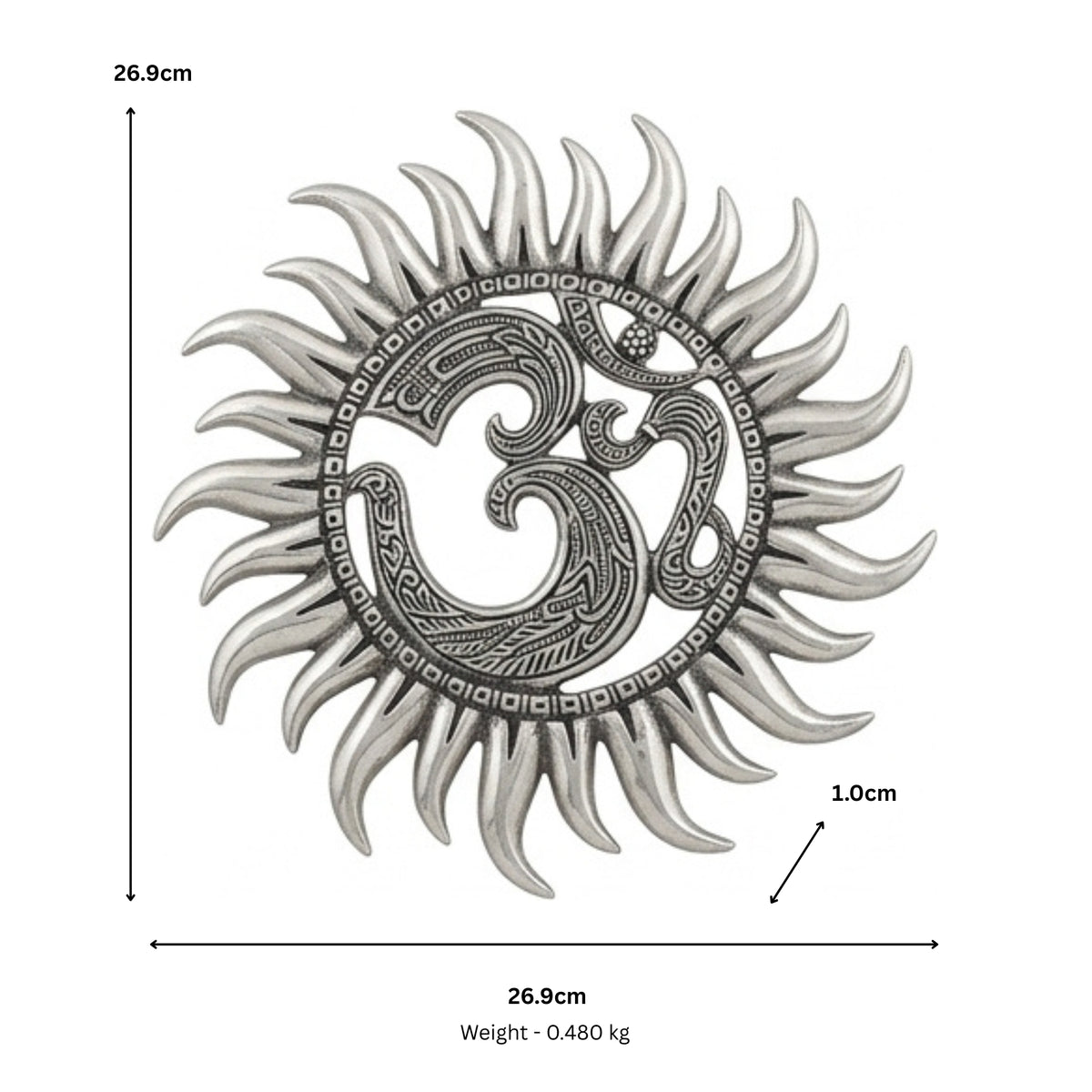 Intricate Metal Om Sun Wall Hanging Plaque – Spiritual Indian Home Decor W-94-A-S
