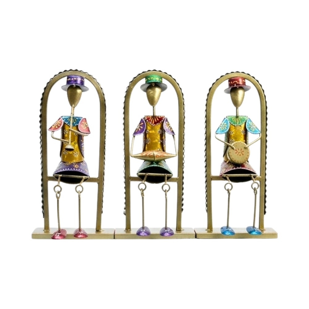 Handmade Tribal Style Metal Musician Set – Unique Tabletop Shelf Sitter & Festive Housewarming Gift I-315-A