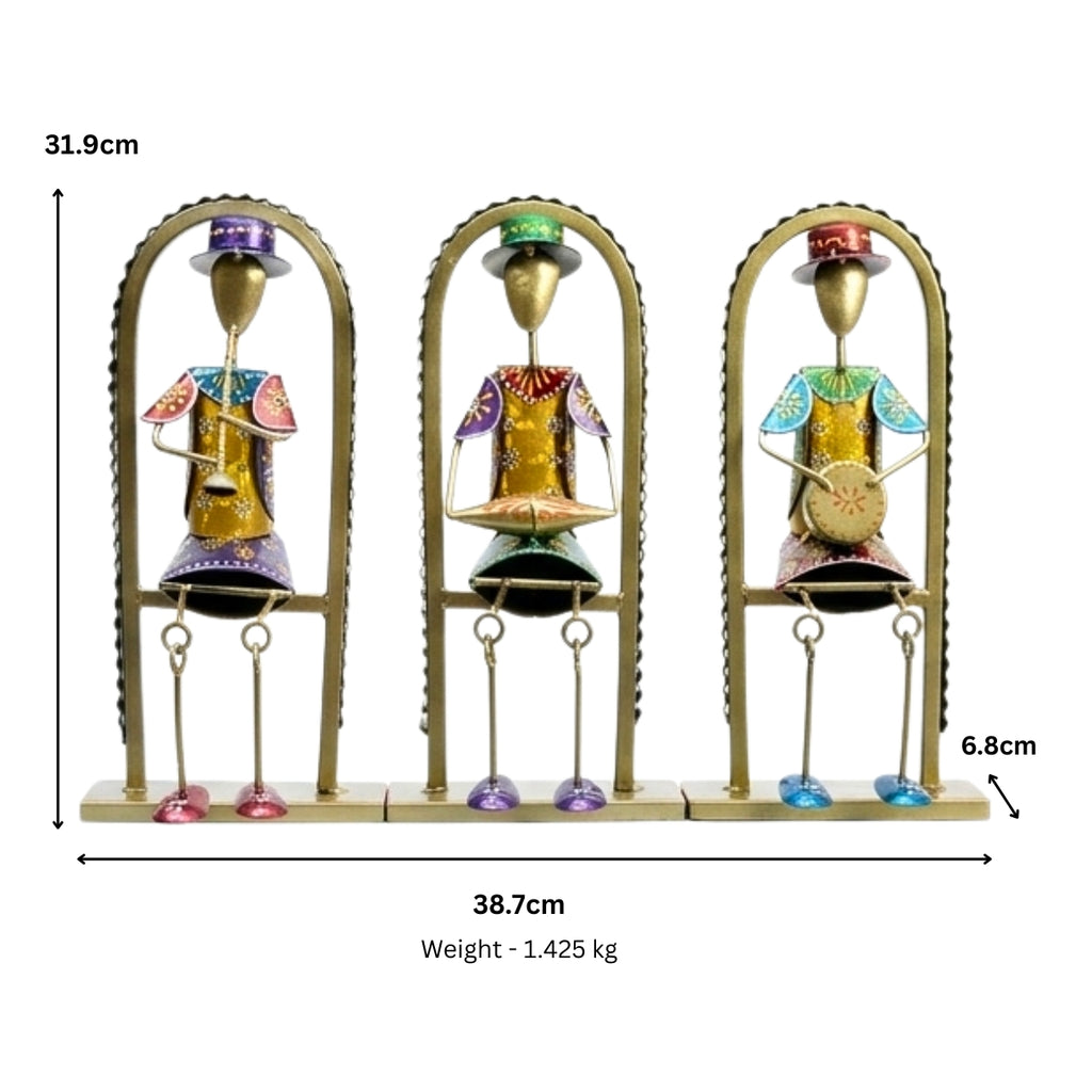 Handmade Tribal Style Metal Musician Set – Unique Tabletop Shelf Sitter & Festive Housewarming Gift I-315-A