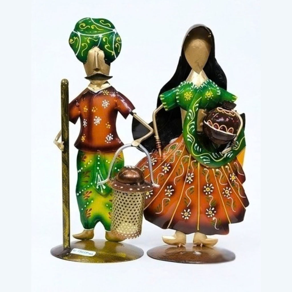 Ethnic Iron Rajasthani Village Couple Showpiece Set I-284-A