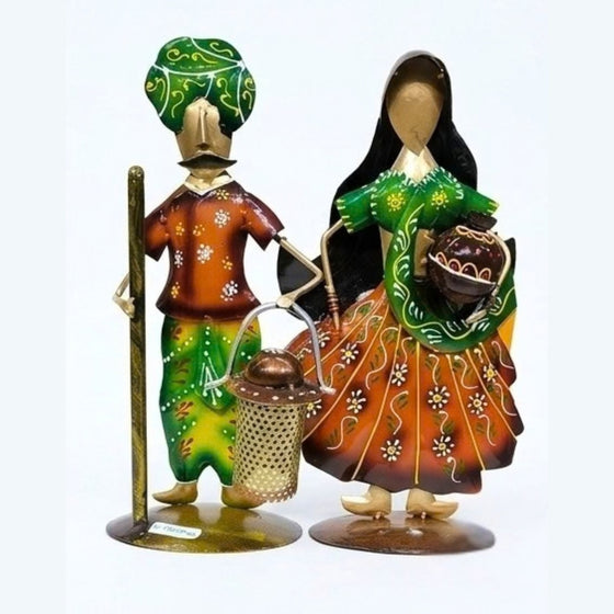 Ethnic Iron Rajasthani Village Couple Showpiece Set I-284-A