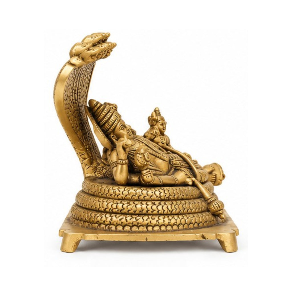 Handcrafted Brass Anantha Sayanam Vishnu Idol – Reclining Lord Vishnu on Sheshnag Couch with Goddess Lakshmi BR-351-A